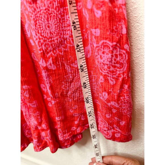 Lush Red & Pink Scoop Neck Open Tie Back Floral Print Boho Midi Sun dress S - Picture 13 of 13